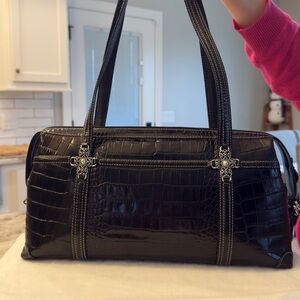 Authentic Brighton Ana Rosa Black Crocodile-Embossed Shoulder Bag